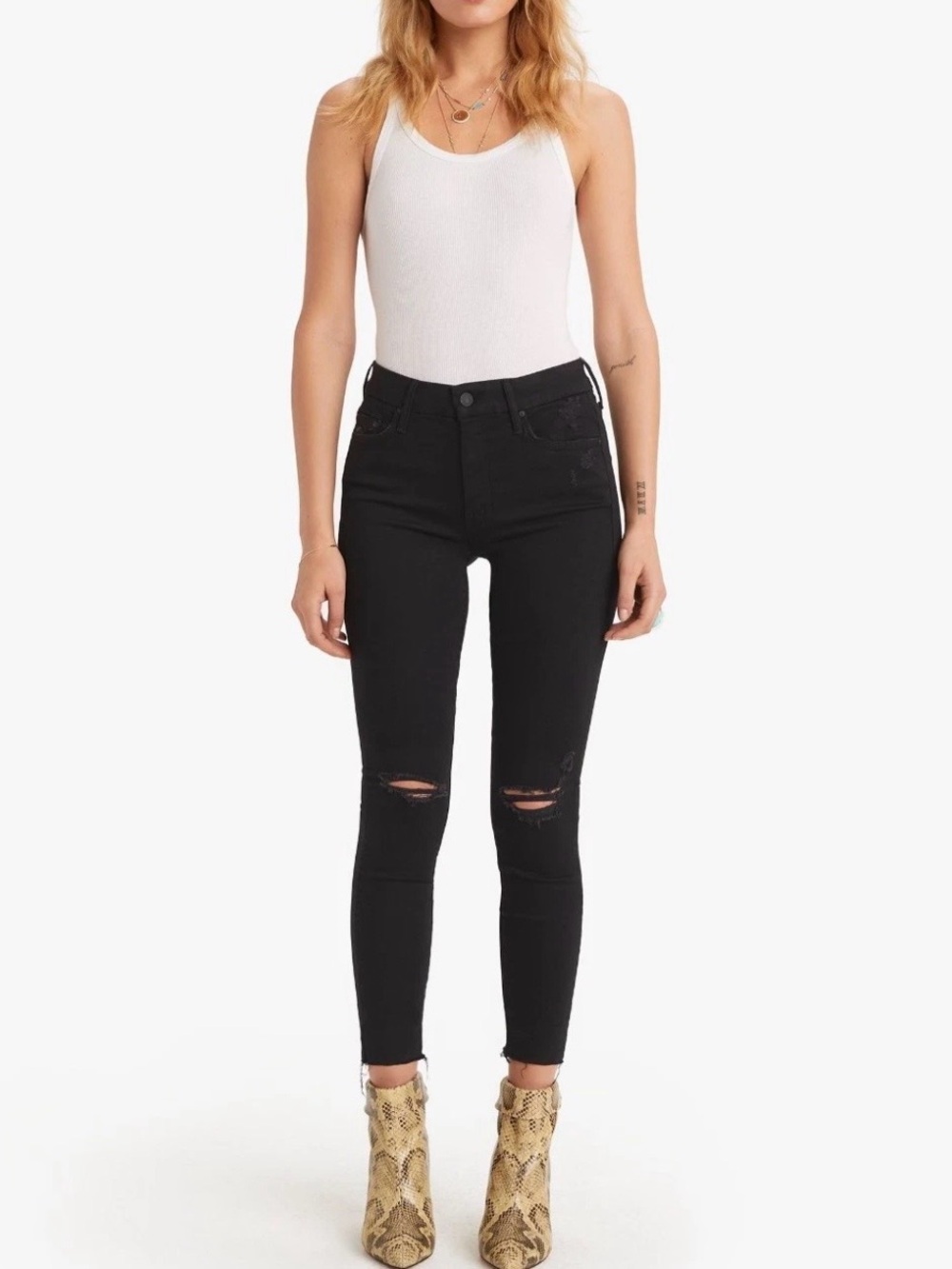 Mother The Looker Ankle Fray Skinny Jeans Guilty As Sin Size 26